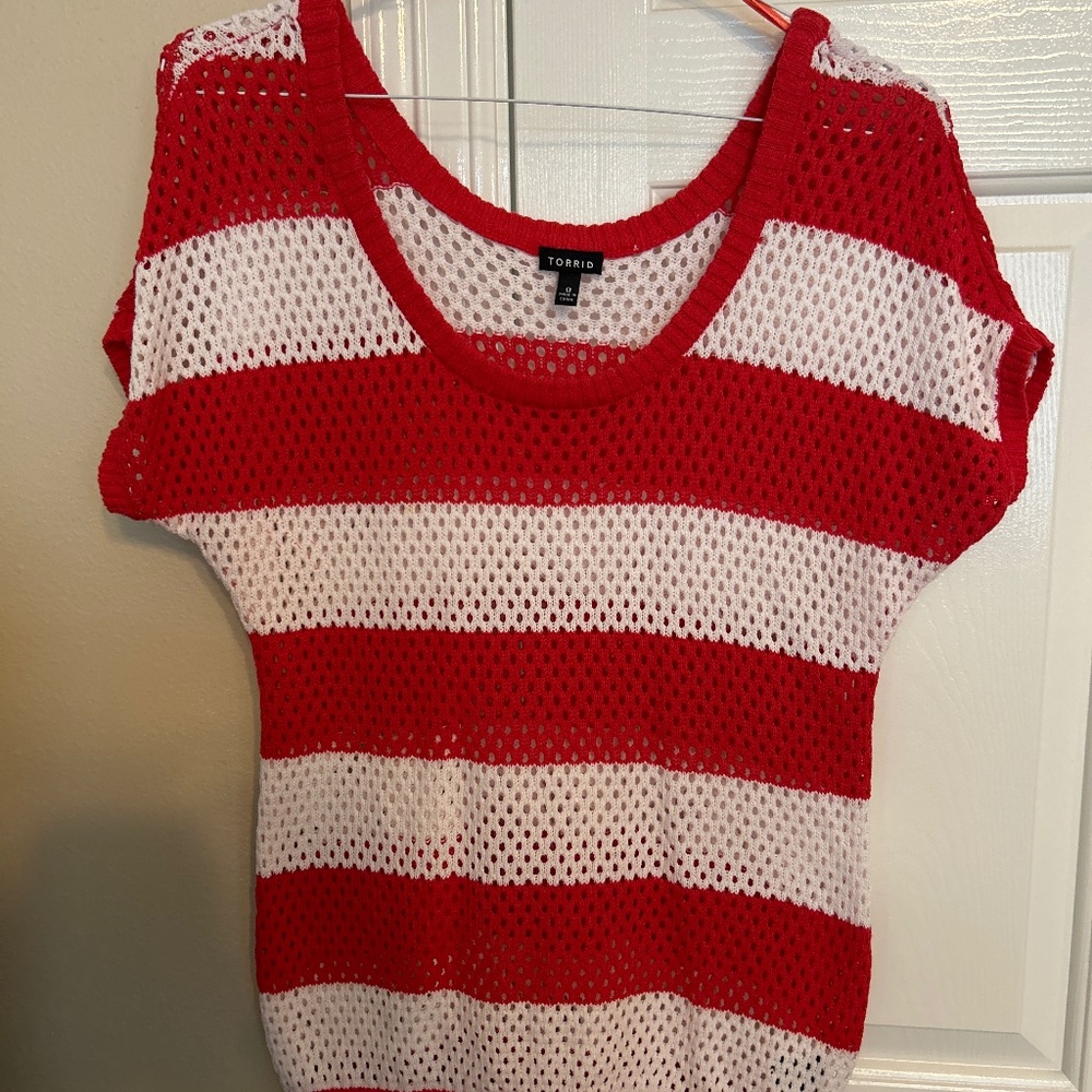 Torrid Red and White Striped Sweater